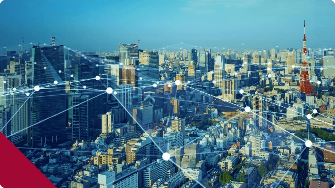 ビル群とネットワークのイメージ写真